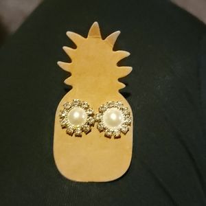Faux Pearl with Rhinestone halo Earrings